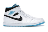 Jordan 1 Mid Laser Blue Sneakers – White/Laser Blue-Black – 554724-141