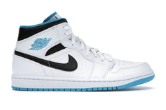Jordan 1 Mid Laser Blue Sneakers – White/Laser Blue-Black – 554724-141