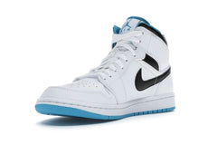 Jordan 1 Mid Laser Blue Sneakers – White/Laser Blue-Black – 554724-141