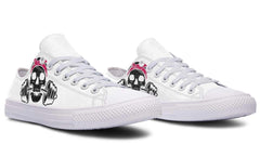 Black Skull in White Lowtop Sneaker
