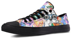 Colorful Flower with Dog In Glasses pattern Lowtop Sneaker