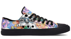 Colorful Flower with Dog In Glasses pattern Lowtop Sneaker