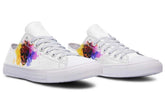 Flower On Skull Pattern White Lowtop Sneaker