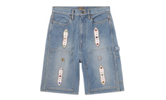 Kapital Straight-Leg Leather-Trimmed Embellished Denim Shorts