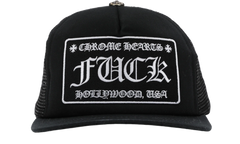 Chrome Hearts FUCK Hollywood Trucker Hat Black/Black