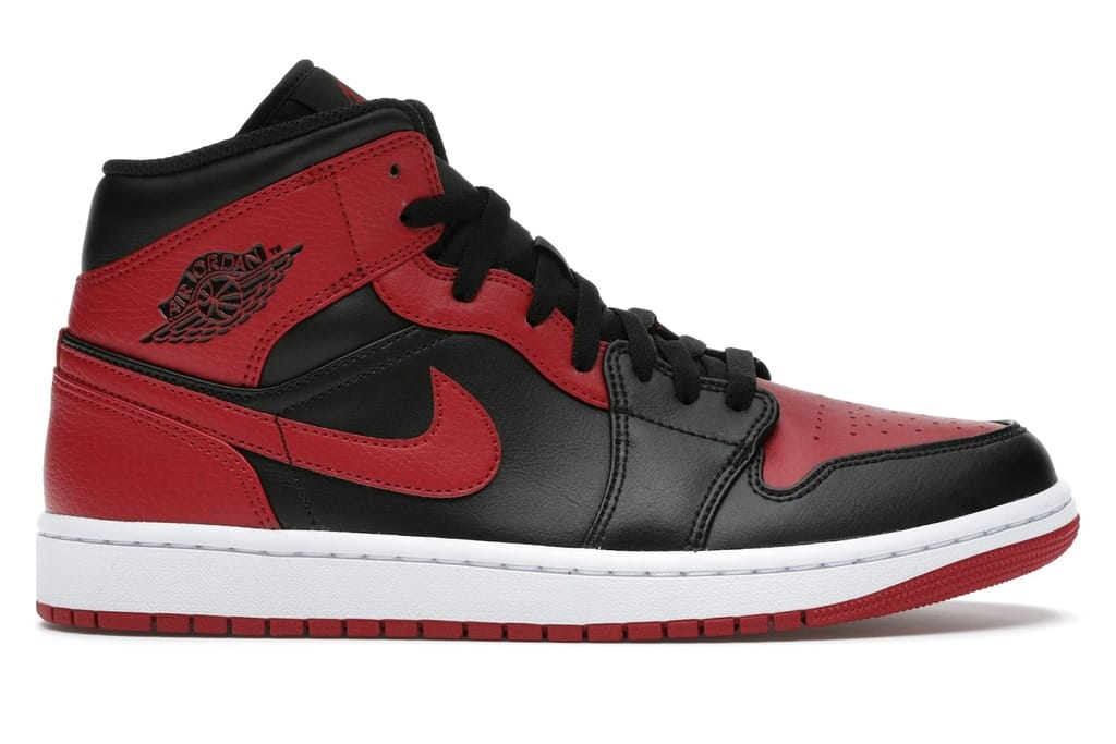 Air Jordan 1 Mid Banned 2020 Black Red Leather Sneakers 554724-074