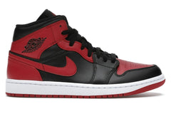 Air Jordan 1 Mid Banned 2020 Black Red Leather Sneakers 554724-074