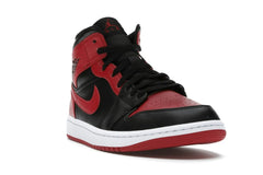 Air Jordan 1 Mid Banned 2020 Black Red Leather Sneakers 554724-074