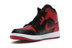 Air Jordan 1 Mid Banned 2020 Black Red Leather Sneakers 554724-074