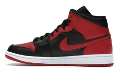 Air Jordan 1 Mid Banned 2020 Black Red Leather Sneakers 554724-074