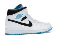Jordan 1 Mid Laser Blue Sneakers – White/Laser Blue-Black – 554724-141