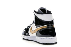 Jordan 1 Mid Patent Black White Gold Sneakers 852542-007