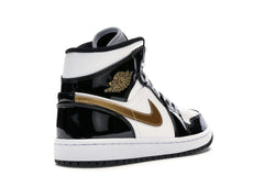 Jordan 1 Mid Patent Black White Gold Sneakers 852542-007