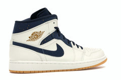 Jordan 1 Retro Mid Jeter AH6342-104 Sail/Bronze-College Navy Sneakers