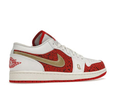 Jordan 1 Low Spades DJ5185-100 White/Metallic Gold-University Red-Sail Sneakers
