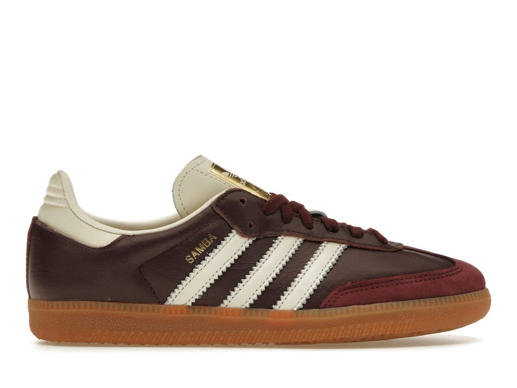 Adidas Samba OG Women’s Maroon Gold Metallic Leather Sneakers