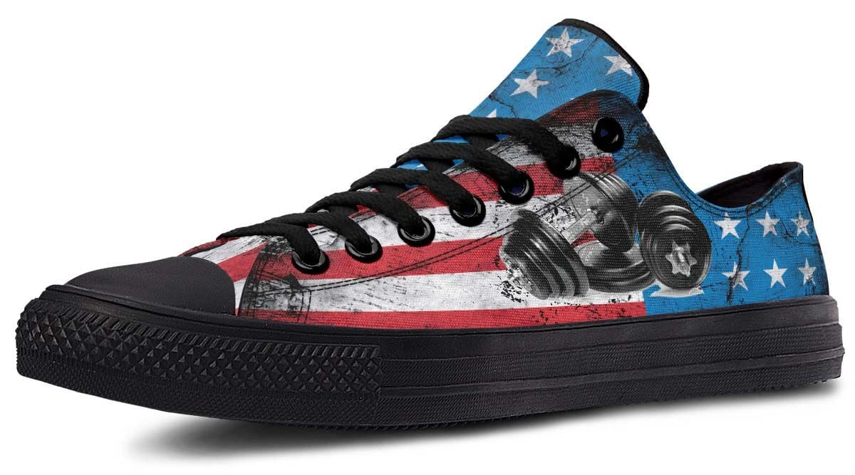 Dumbbell with American Flag Black Lowtop Sneaker
