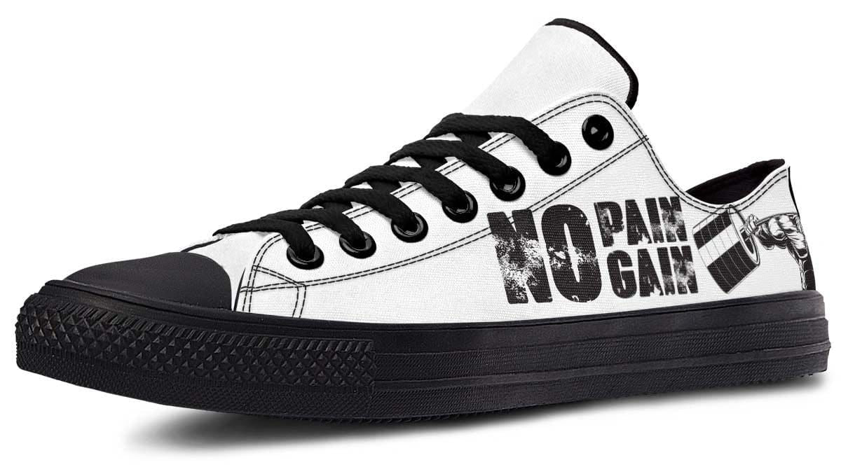 “No Pain No Gain” White Black Lowtop Sneaker