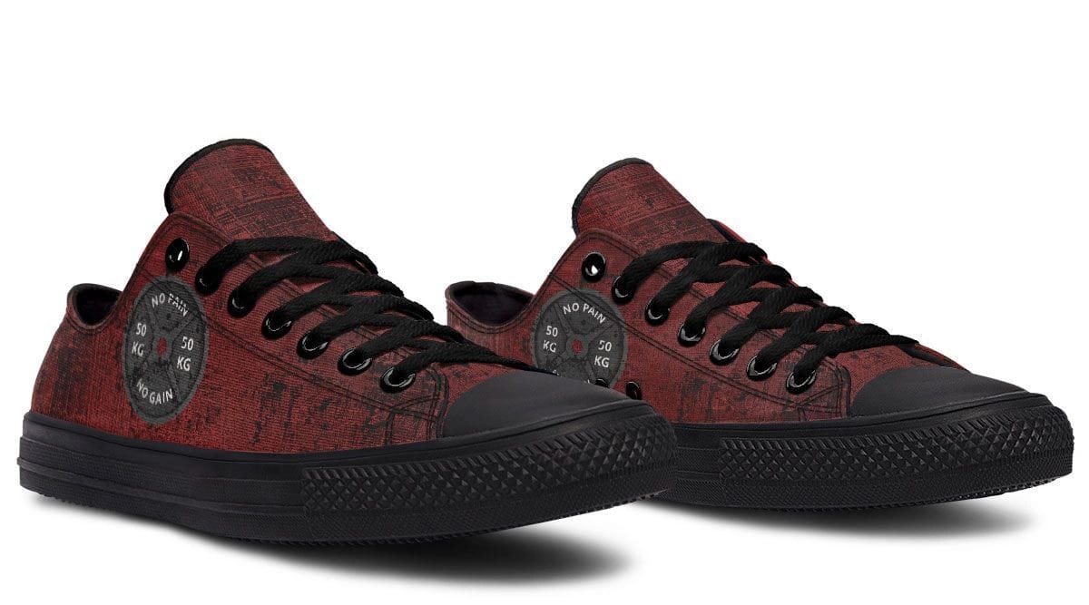 “No Pain No Gain” Red Pattern Black Lowtop Sneaker