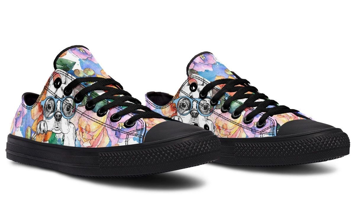 Colorful Flower with Dog In Glasses pattern Lowtop Sneaker