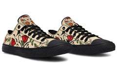 Day Of Dead Rose Pattern Black Lowtop Sneaker