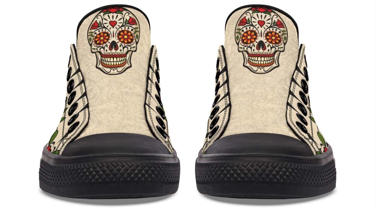 Day Of Dead Rose Pattern Black Lowtop Sneaker