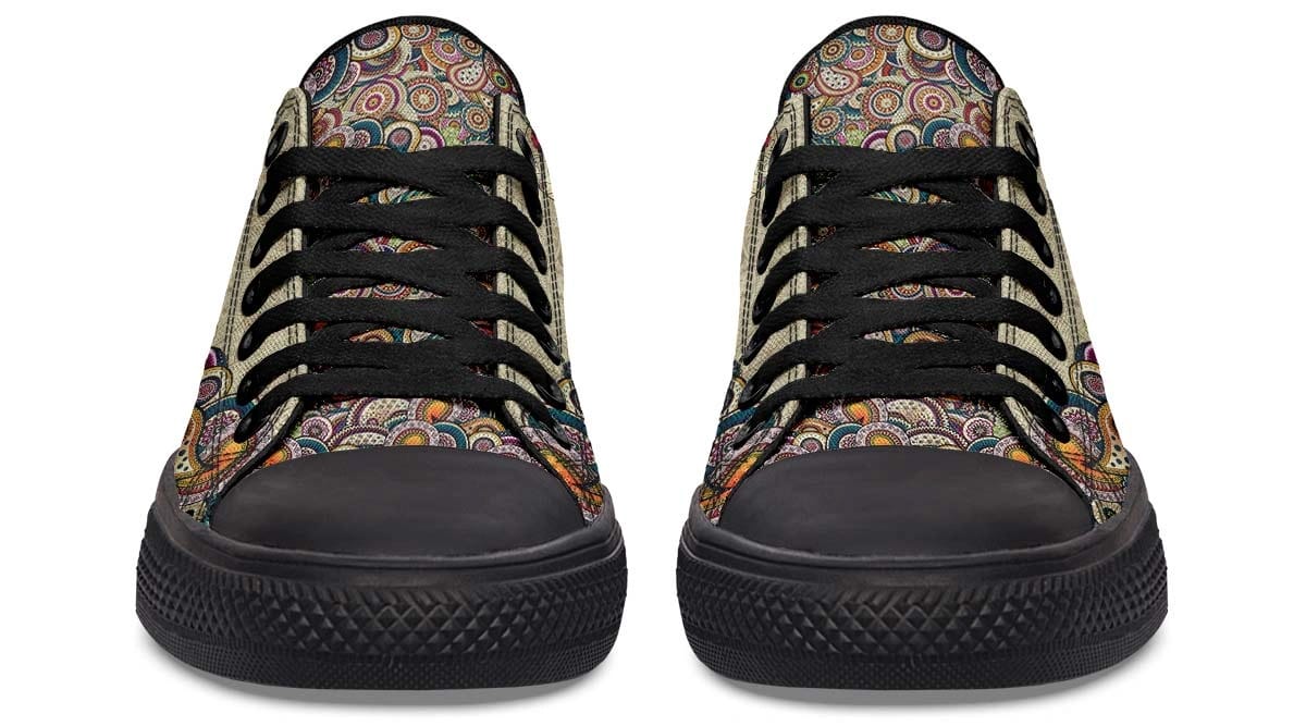 Day Of Dead Skull Pattern Black Lowtop Sneaker