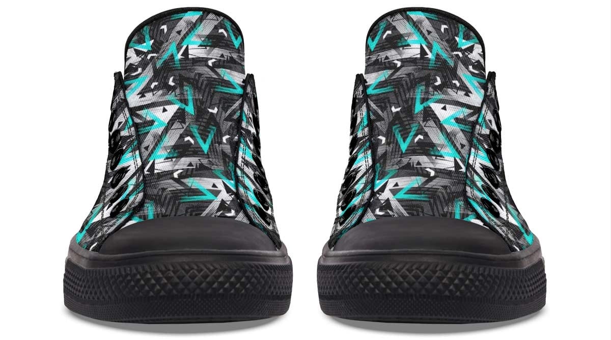 Cyan Polygon Pattern Black Lowtop Sneaker