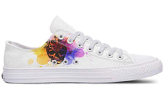 Flower On Skull Pattern White Lowtop Sneaker