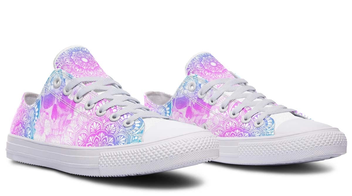 Mandala Skull Pattern White Lowtop Sneaker