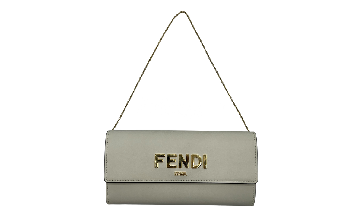 Fendi Roma Logo Continental Wallet On Chain White (PreOwned)