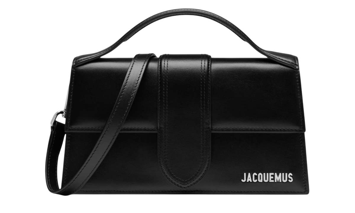 Jacquemus Le Grand Bambino Crossbody Strap Black Handbag Silver Lettering