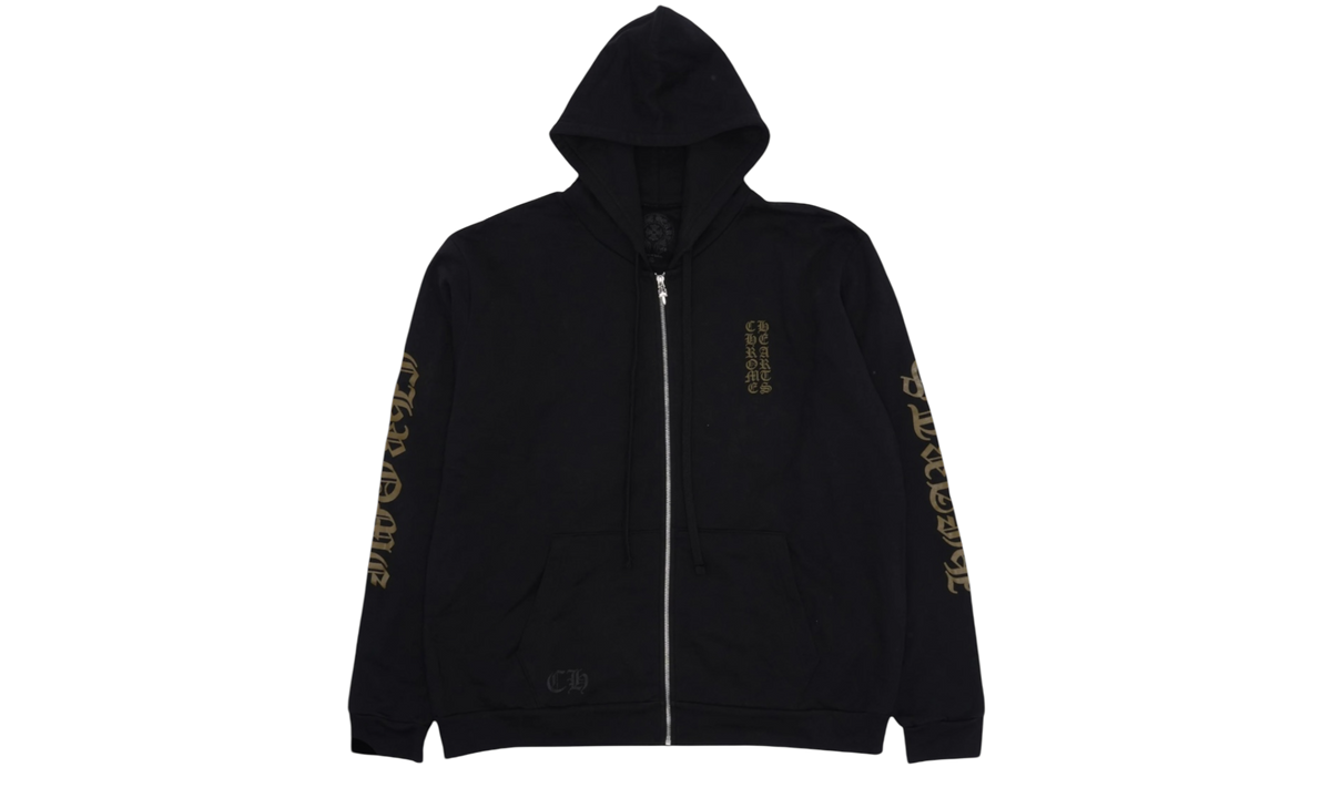 Chrome Hearts Vertical Logo Olive Letters Black Zip-Up Hoodie