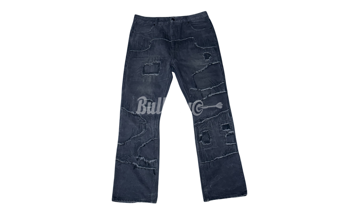 Homme + Femme Distressed Patch Black Jeans