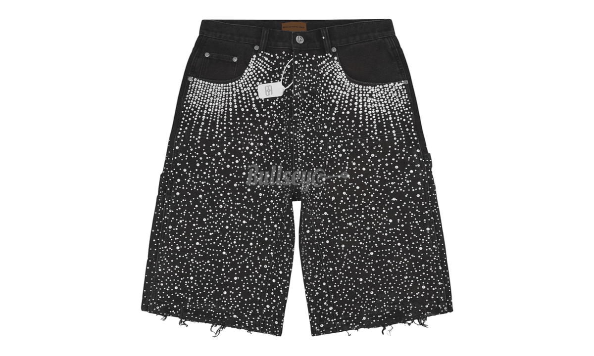Birth of Royal Child 20k Swarovski Diamond Boro Denim Black Jean Shorts