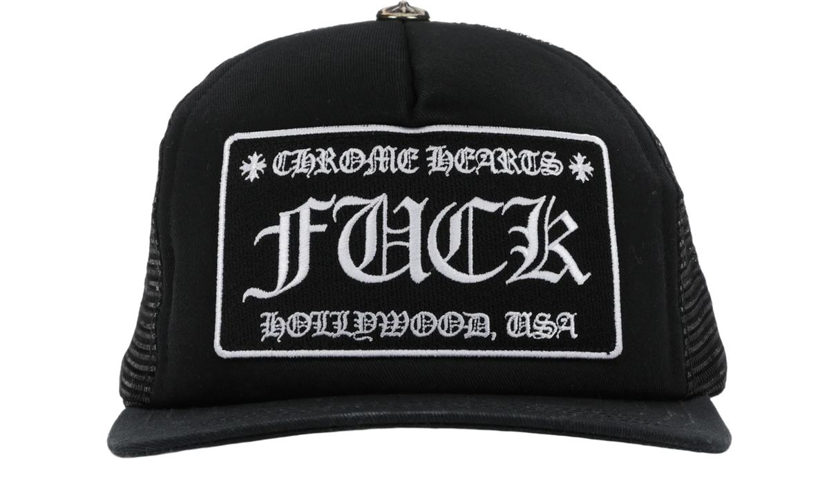 Chrome Hearts FUCK Hollywood Trucker Hat Black/Black