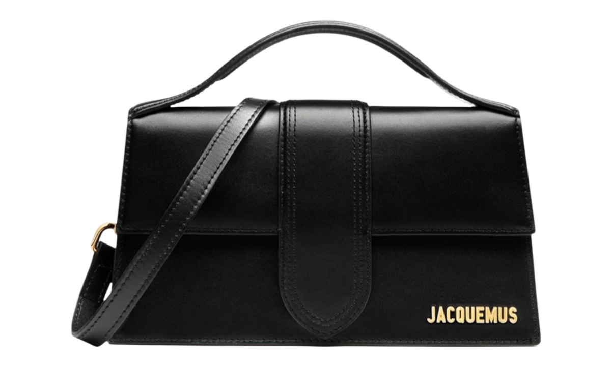 Jacquemus Le Grand Bambino Crossbody Strap Black Handbag Gold Lettering